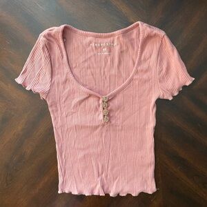 Aeropostale Blush Ribbed Crop Top with Buttons